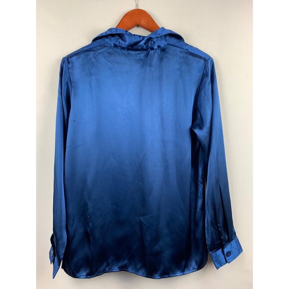 Susan Graver Style Royal Blue Satin Button-Up Shirt XS - Picture 4 of 4